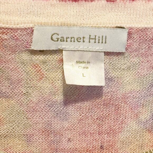 Garnet Hill Pink Floral Merino Wool Cardigan Sweater - size Large - Picture 4 of 5